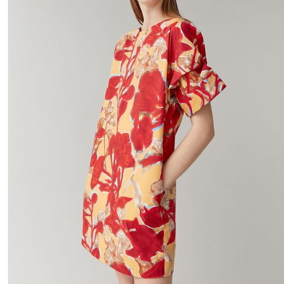 COS Dresses & Skirts - COS Printed Roll Sleeved Short Shift Dress Womens 2 Floral Abstract Art to Wear